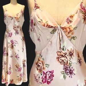 VINTAGE romantic floral slip dress nightgown Victorian cottage rose long maxi